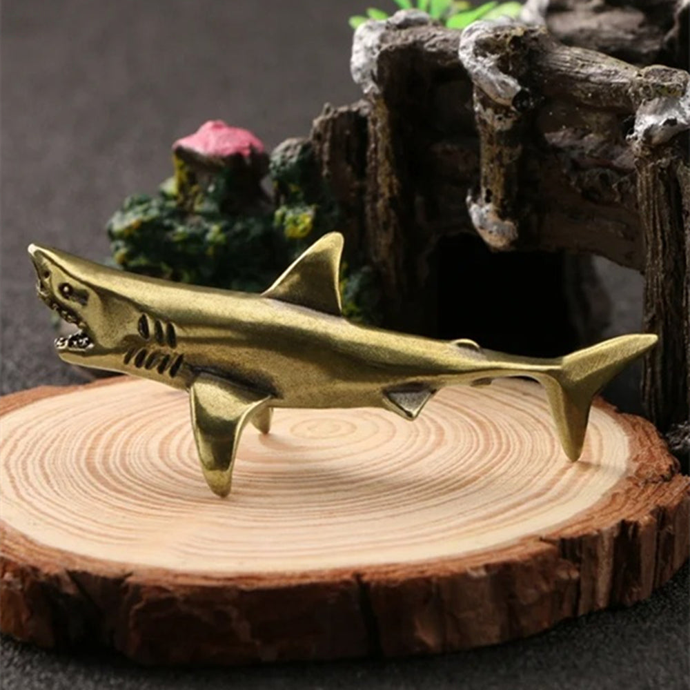 Solid Copper Shark Trinket Vintage Hand Carved Bronze Model Figurines