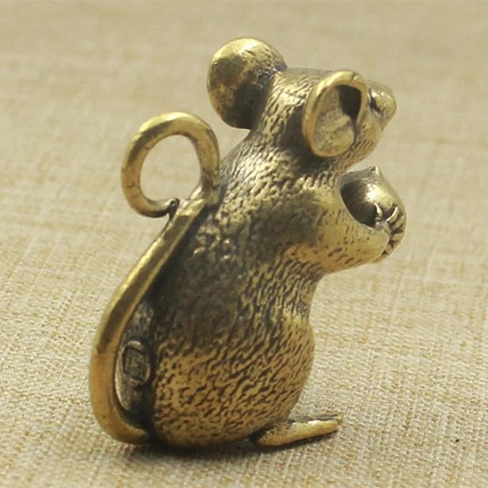Solid Copper Cute Mouse with Peach Trinket Vintage Bronze Figurines