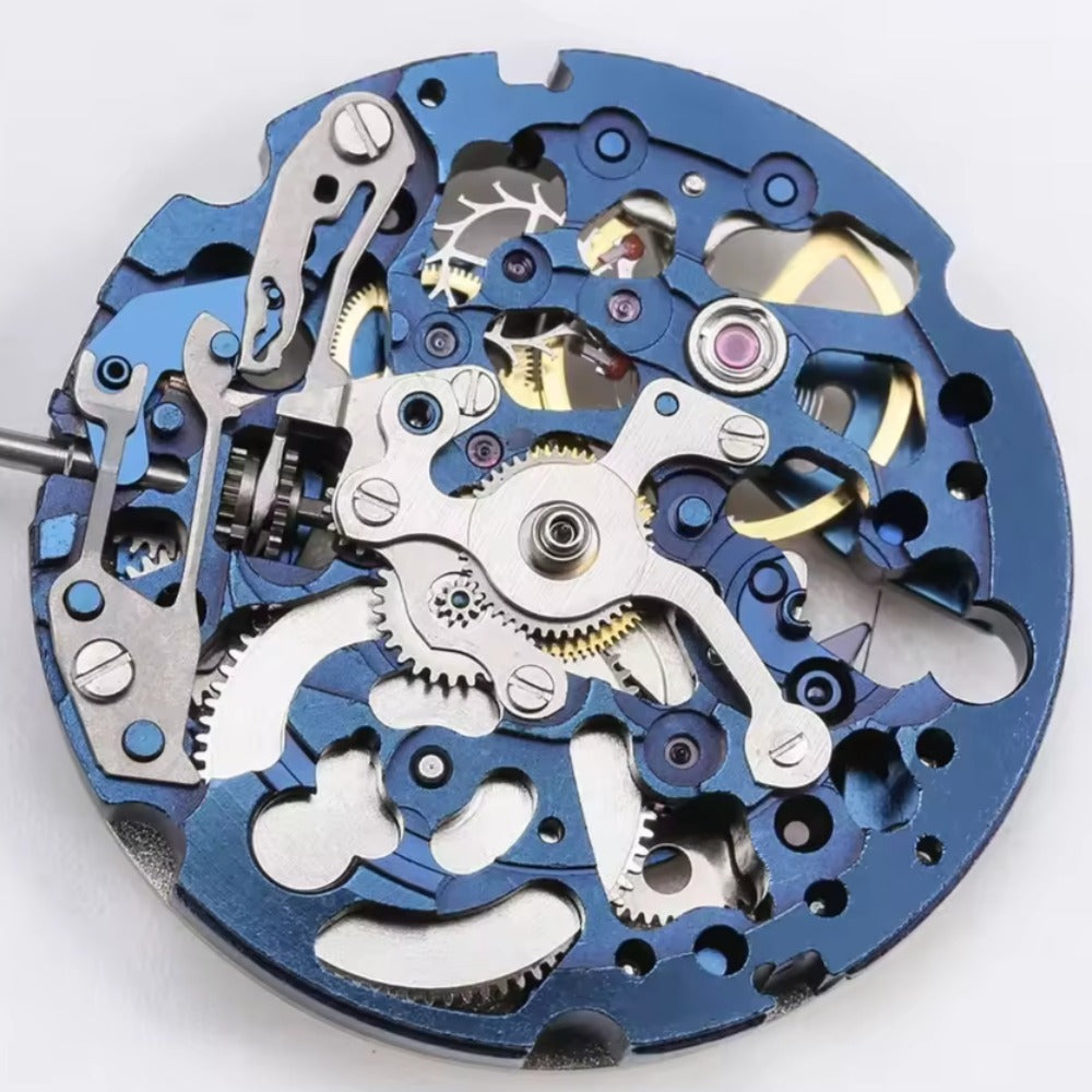 Japan Made Miyota Blue+Silver Hollow 8N24 Automatic Mechanical Movement