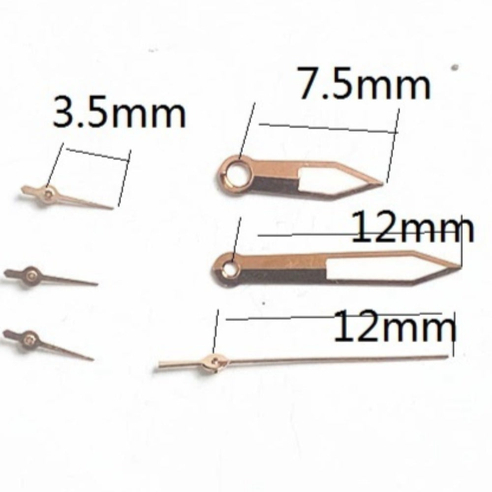 12mm Dark Rose Golden Trim 6 Hands Green Lume Watch Hands for Miyota JS15