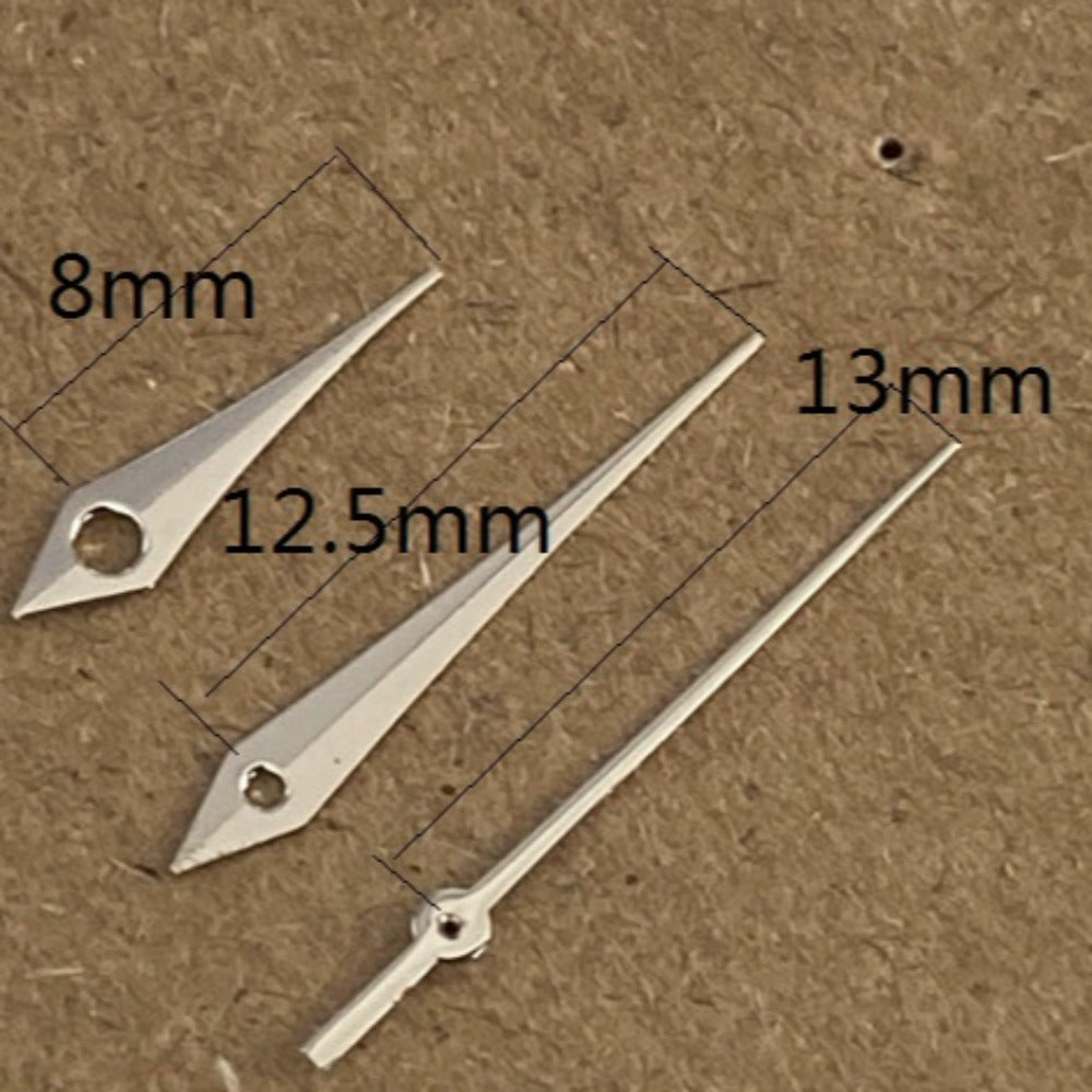 13mm Silver Trim NO Lume Arrow Shape Watch Hands for Ronda 515 Quartz Movement