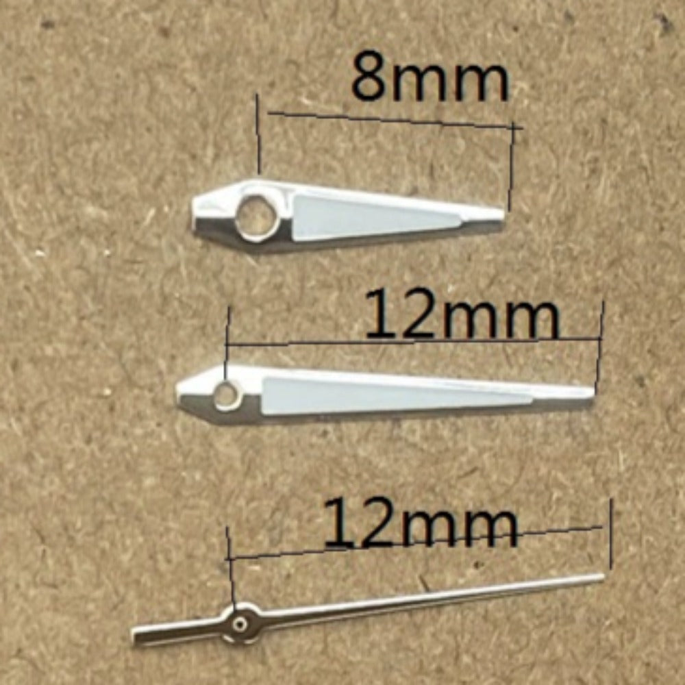 8X12X12mm Silver Trim Green Lume Arrow Shape Watch Hands for Ronda 515 Quartz