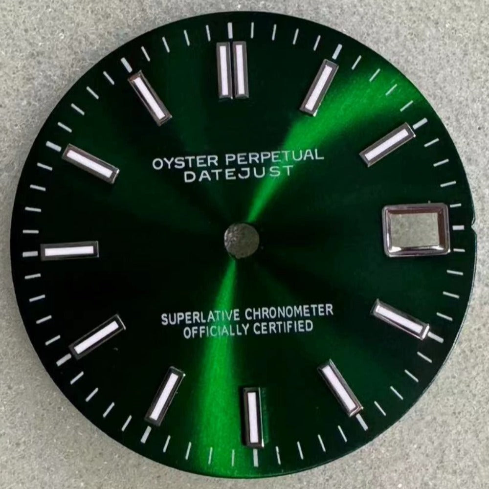 Green Background Silver Trim Nail Datejust Green Lume Watch Dial for NH35