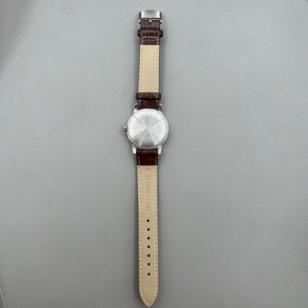 36mm Shanghai 8120 Manual Mechanical Brown Strap Watch 17 Jews White Dial