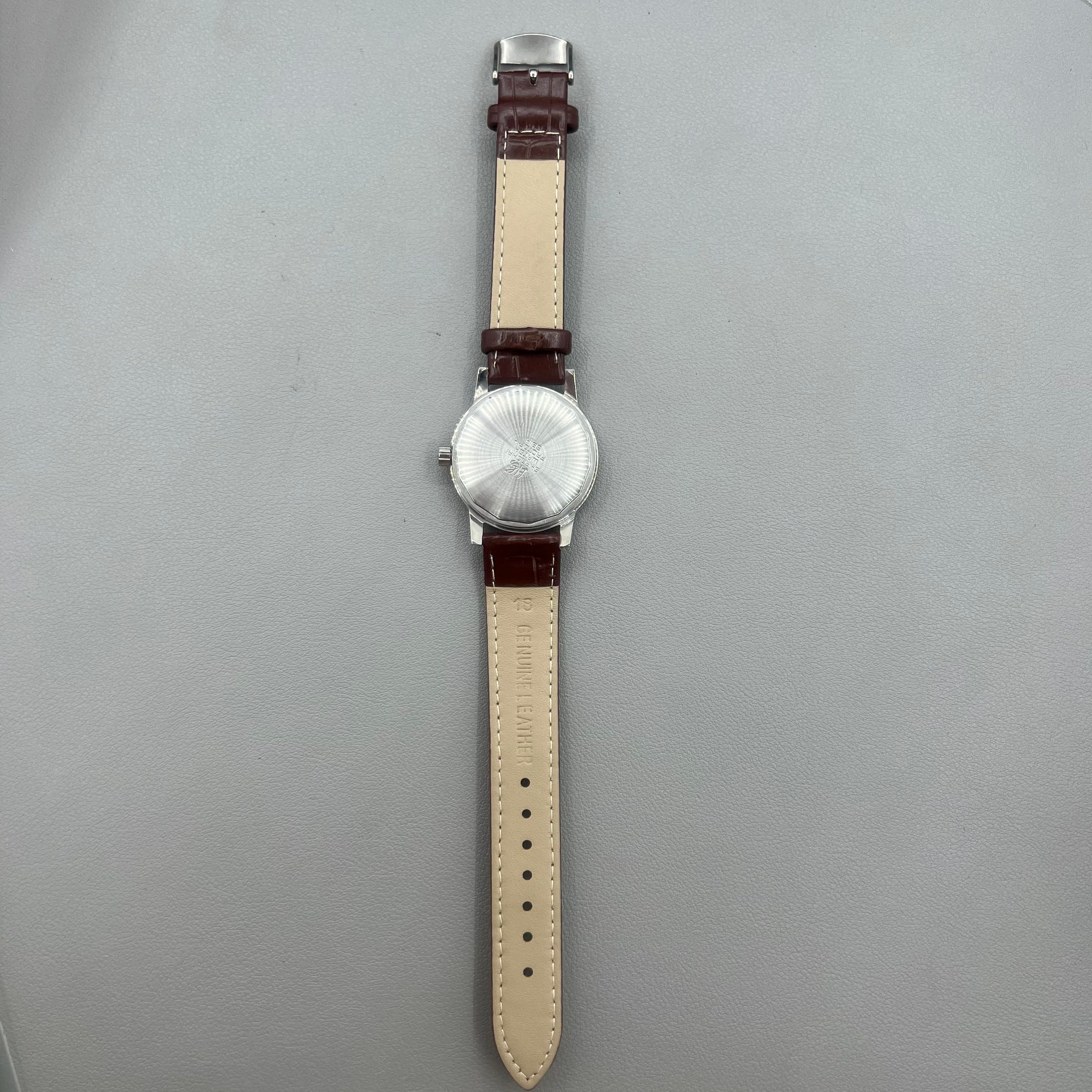 36mm Shanghai 8120 Manual Mechanical Brown Strap Watch 17 Jews White Dial