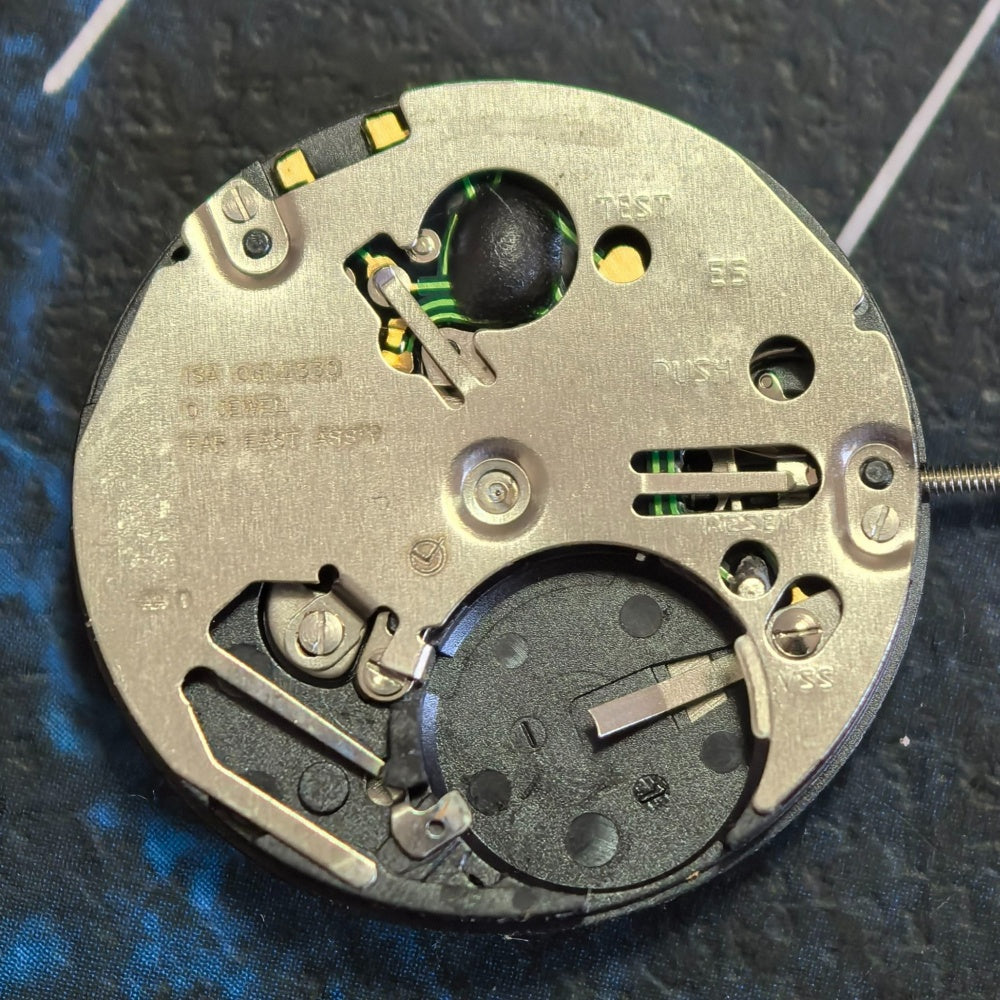 Swiss ISA 2320 Quartz Movement 3 Hands Black Disk Orange Font Date At 3