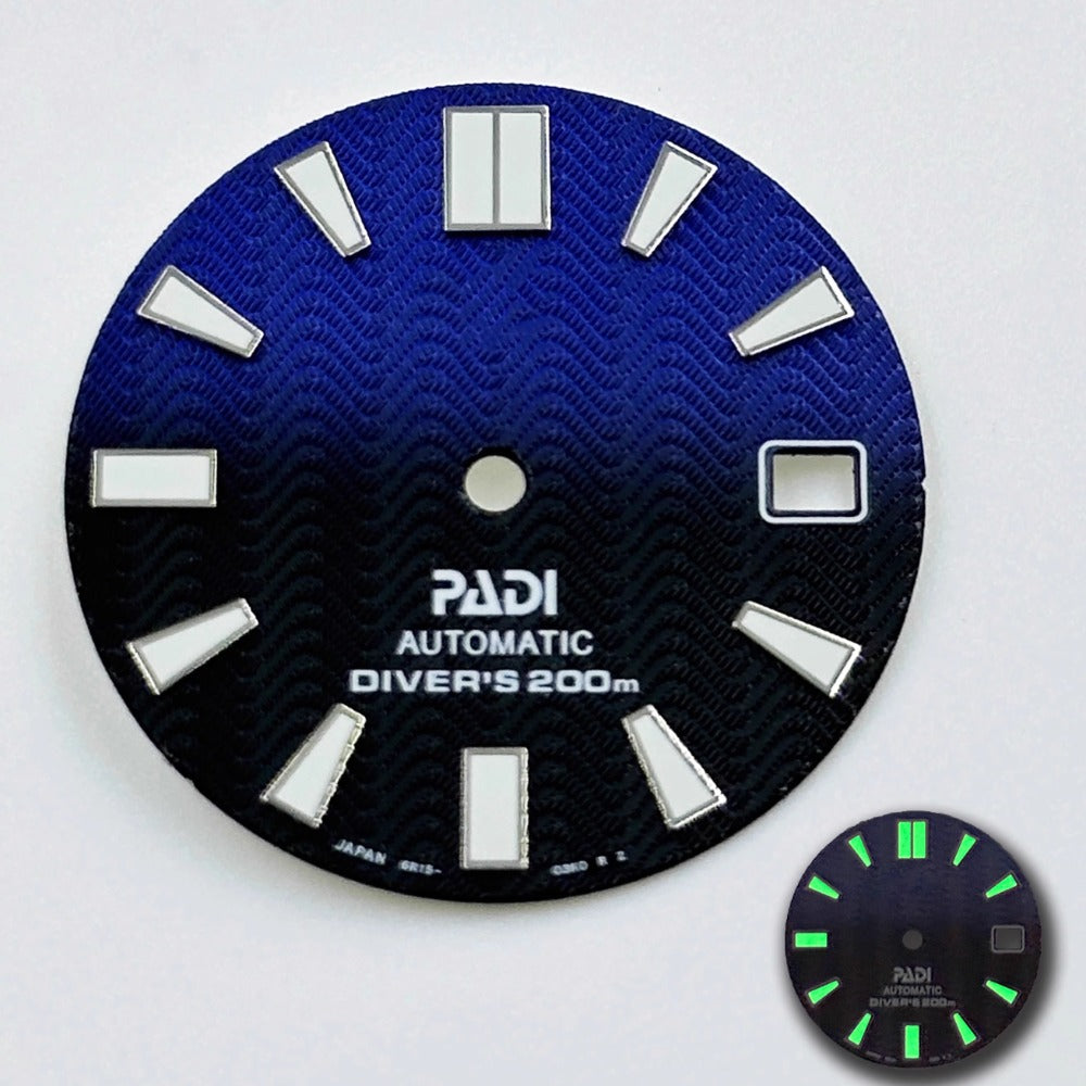 Gradual Black + Blue 28.5mm Green Luminous Diving Watch Dial for NH35 NH36