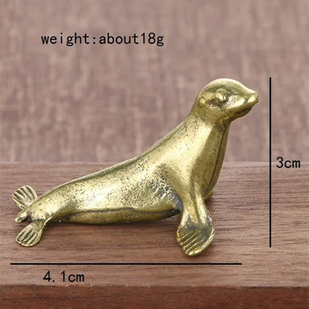 Solid Copper Cute Seal Trinket Vintage Hand Carved Bronze Model Figurines