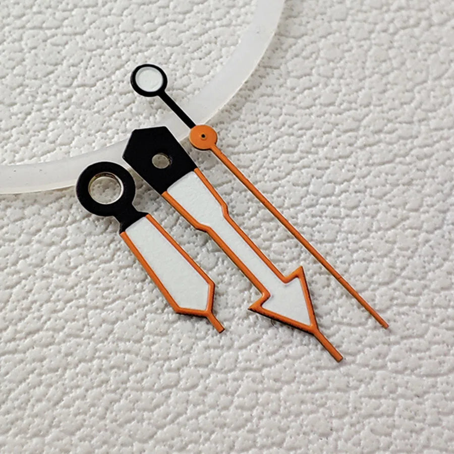 9x13x13mm Arrow Shape Orange Trim Green Lume Watch Hands Fit for NH35 NH36