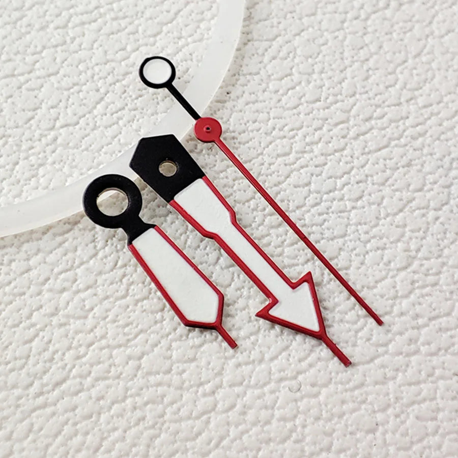 9x13x13mm Arrow Shape Red Trim Green Lume Watch Hands Fit for NH35 NH36 Movement
