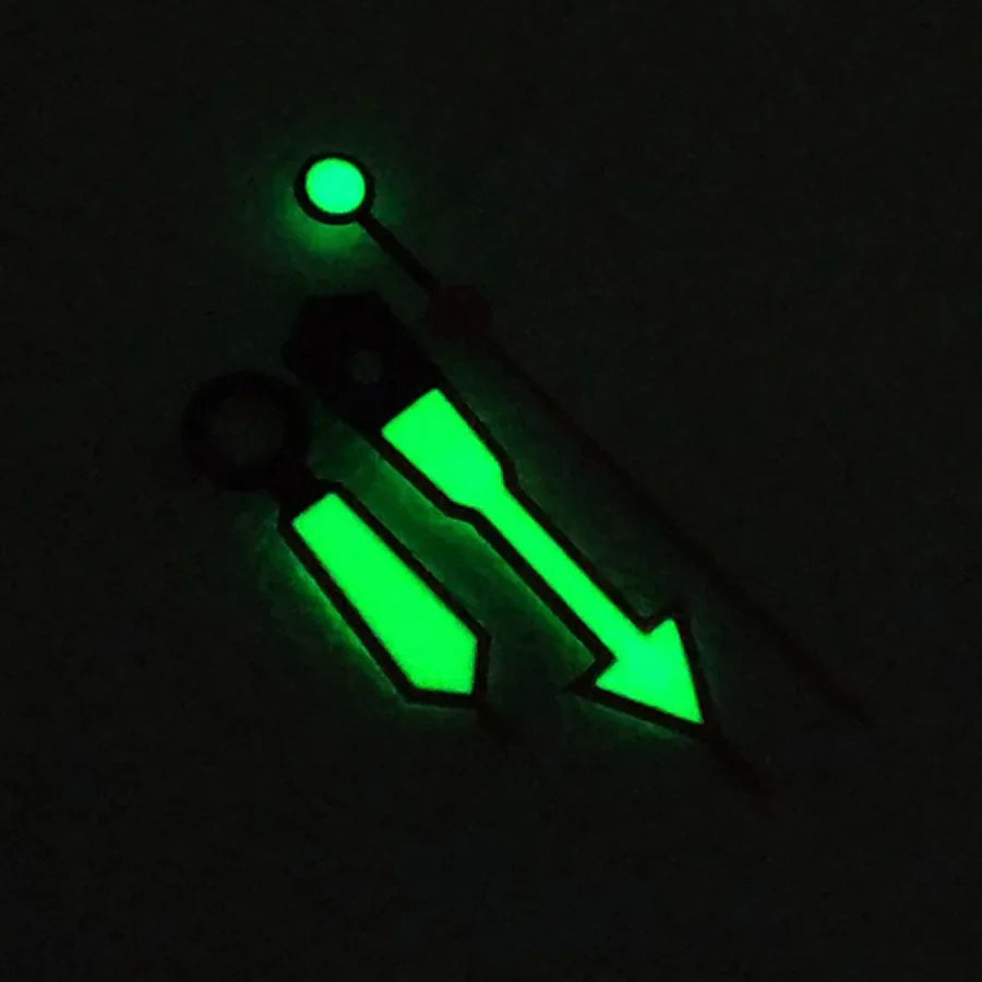 9x13x13mm Arrow Shape Blue Trim Green Lume Watch Hands Fit for NH35 NH36