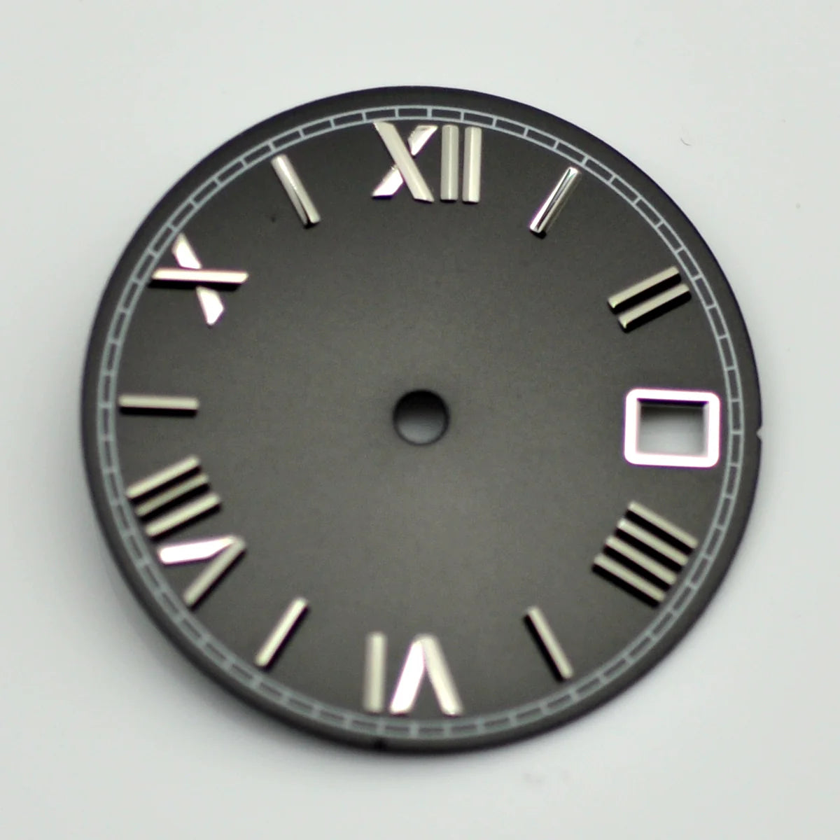 Black 28.5mm Roman Font Watch Dial For NH35 Movement No Lume Silver Nail