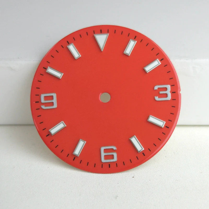 Solid Orange 29mm Silver Nail Watch Dial For Miyota 8215 8200 Blue Lume No Logo