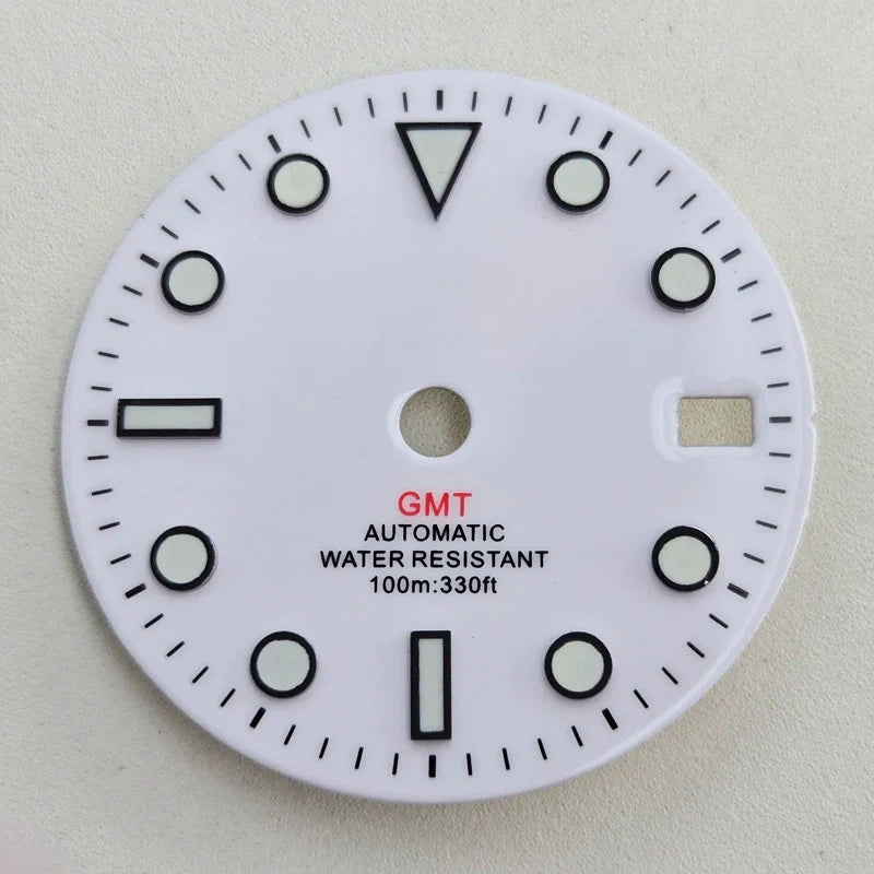 White 28.5mm Blue Lume Watch Dial For NH36 Movement No Logo Red GMT