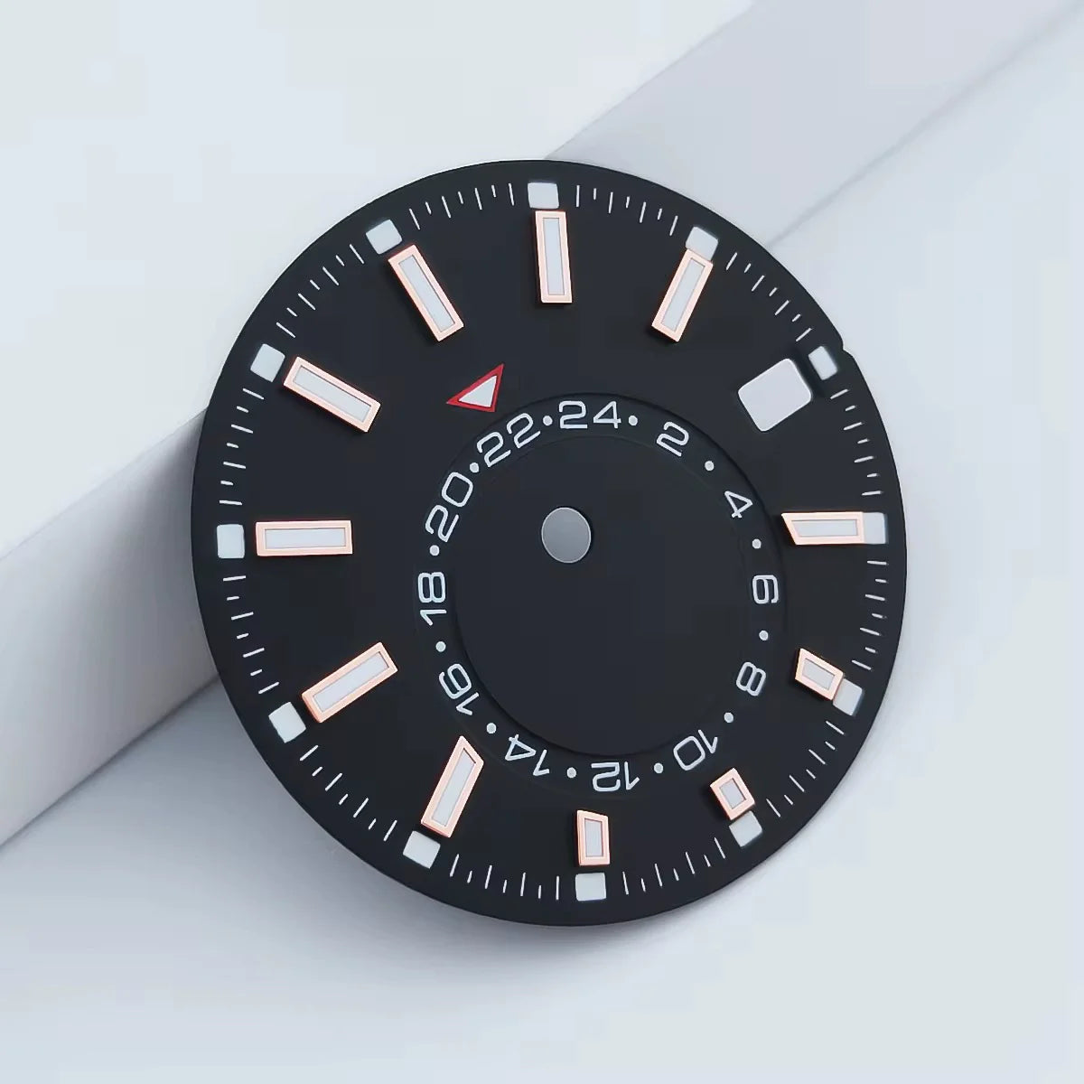 Rose Golden Nail 28.5mm Black Watch Dial For NH35 Green Lume No Logo 24-Hour