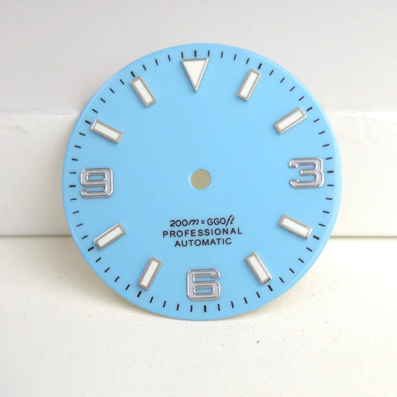 Light Blue 29mm Silver Nail Watch Dial For Miyota 8215 8200 Blue Lume No Logo