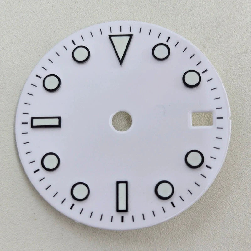 White 28.5mm Blue Lume Watch Dial For NH36 Movement No Logo No GMT