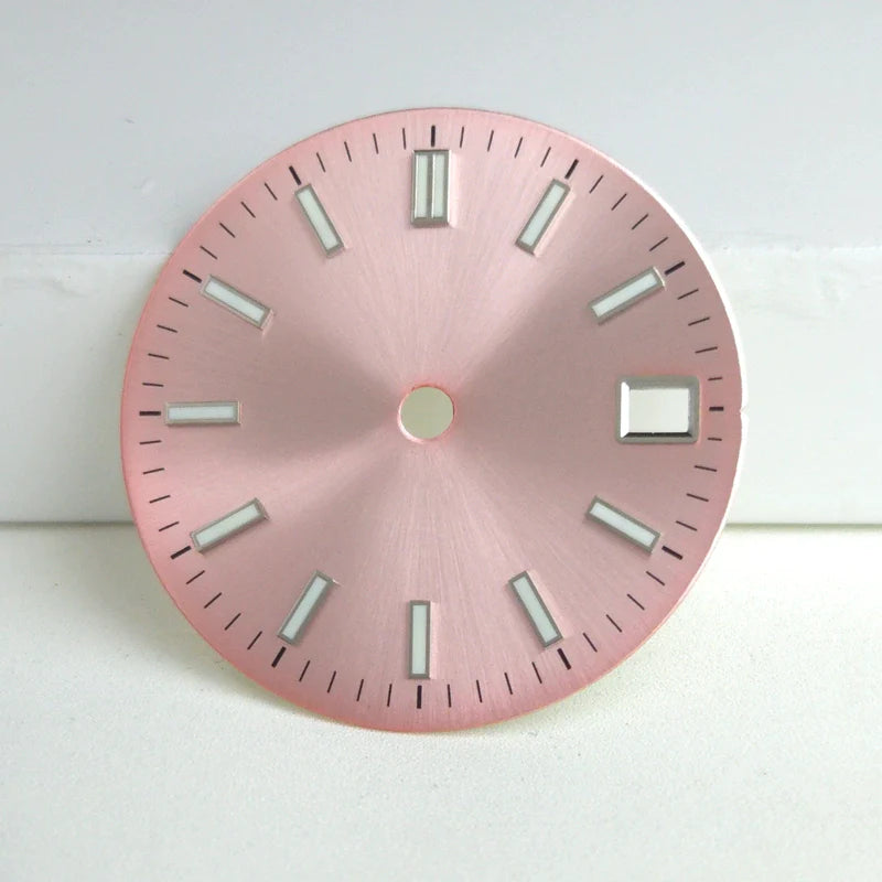 Pink 29mm No Logo Watch Dial For NH34 NH35 NH36 Movement Green Lume