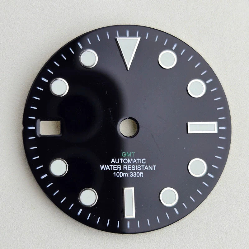 Black 28.5mm Blue Lume Watch Dial For NH34 Movement No Logo Blue GMT
