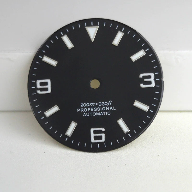 Black 29mm Silver Nail Watch Dial For Miyota 8215 8200 Blue Lume No Logo