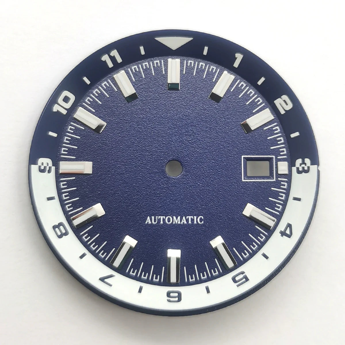 36.5mm White+Blue Watch Dial For NH35 Movement Green Lume No Logo