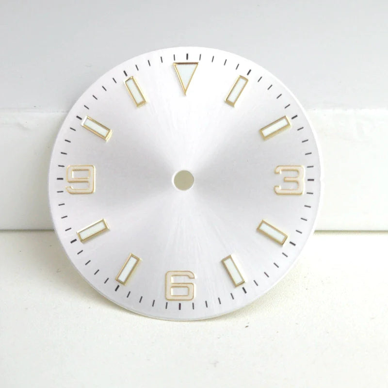 Solid White 29mm Golden Nail Watch Dial For Miyota 8215 8200 Blue Lume No Logo