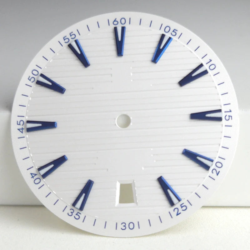 White 33.5mm Watch Dial For NH35 Movement Green Lume No Logo Date At 6