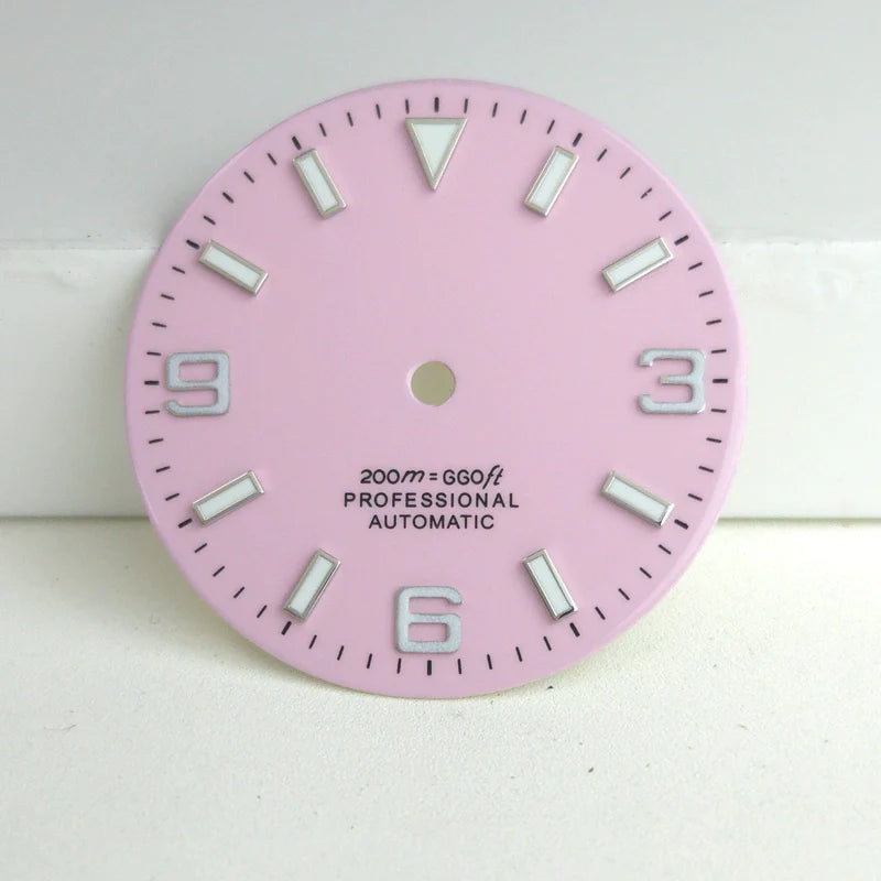 Pink 29mm Silver Nail Watch Dial For Miyota 8215 8200 Blue Lume No Logo