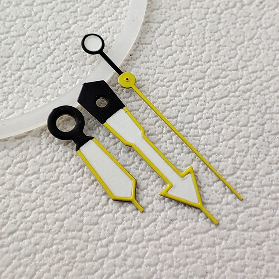 9x13x13mm Arrow Shape Yellow Trim Green Lume Watch Hands Fit for NH35 NH36