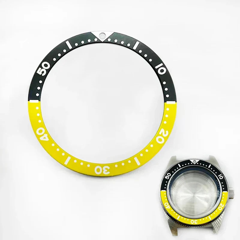 38mm Black Yellow Flat Aluminum Watch Bezel with C3 Lume for SKX007 SKX009