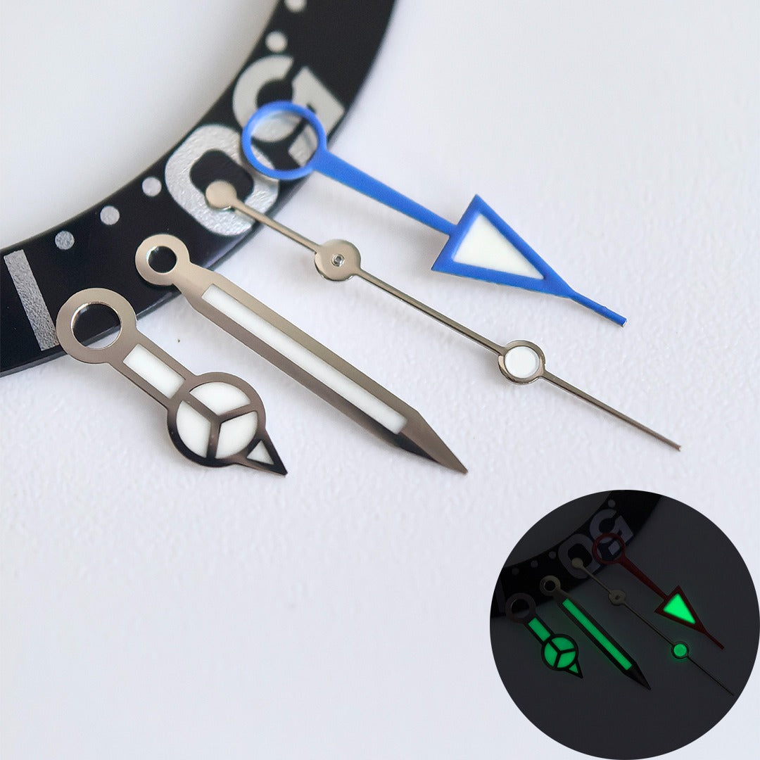 8x12x12.5x13mm Green Lume Silver Trim Blue GMT Hand Watch Hands for NH34