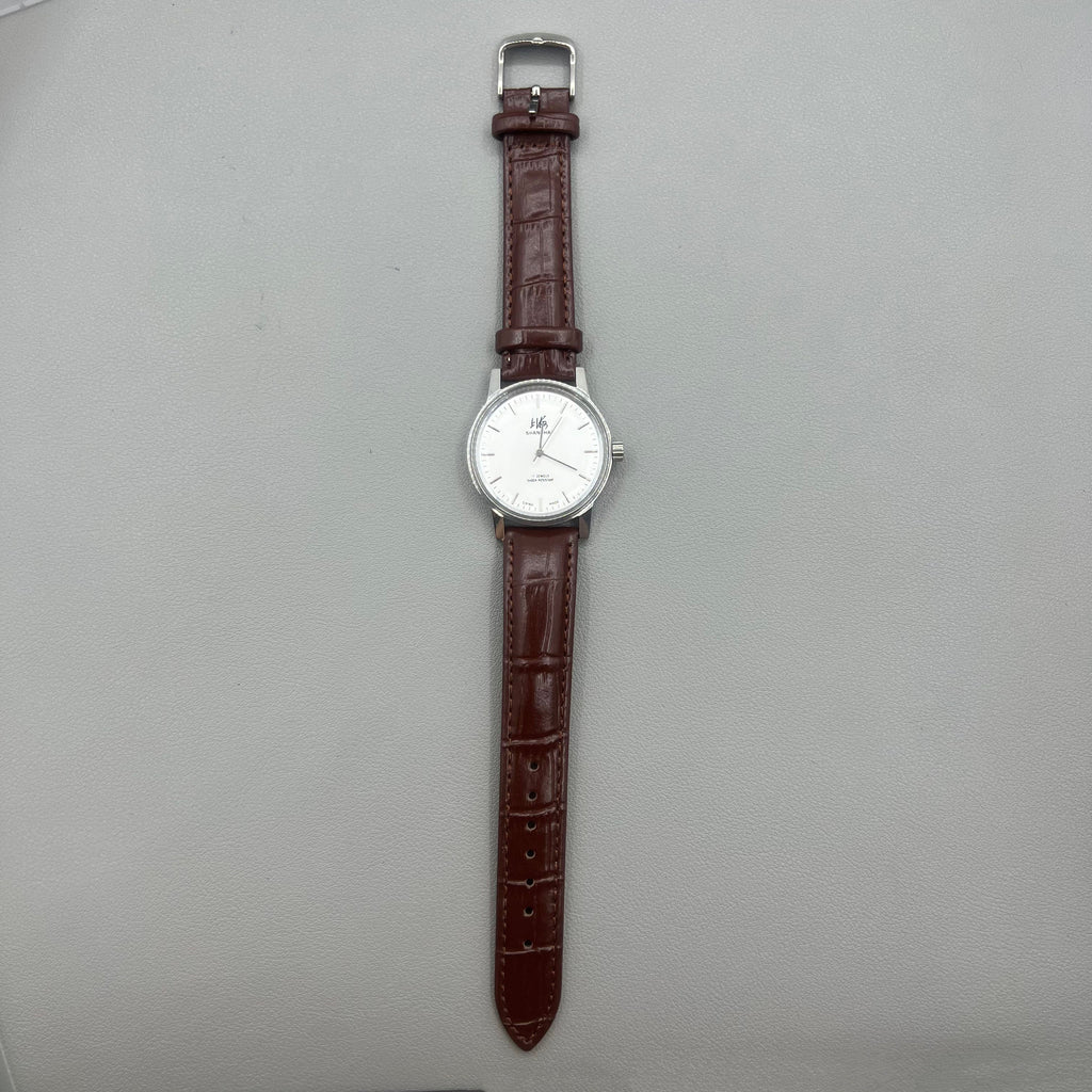 36mm Shanghai 8120 Manual Mechanical Brown Strap Watch 17 Jews White Dial