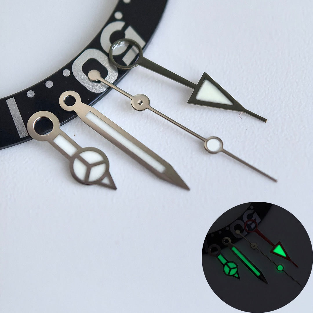 8x12x12.5x13mm Green Lume Silver Trim Black GMT Hand Watch Hands for NH34