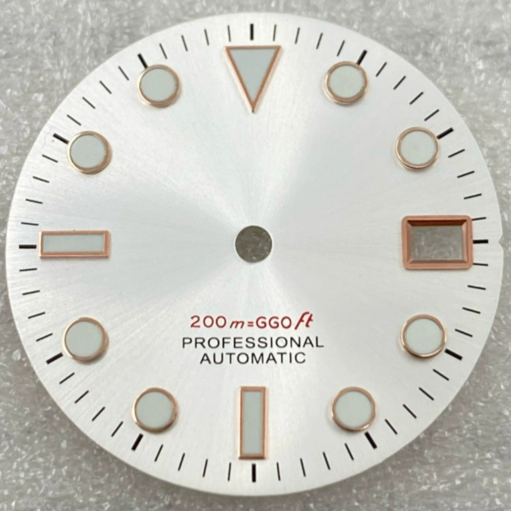 Green Lume White Background Rose Golden Trim Nail Watch Dial for NH35/36