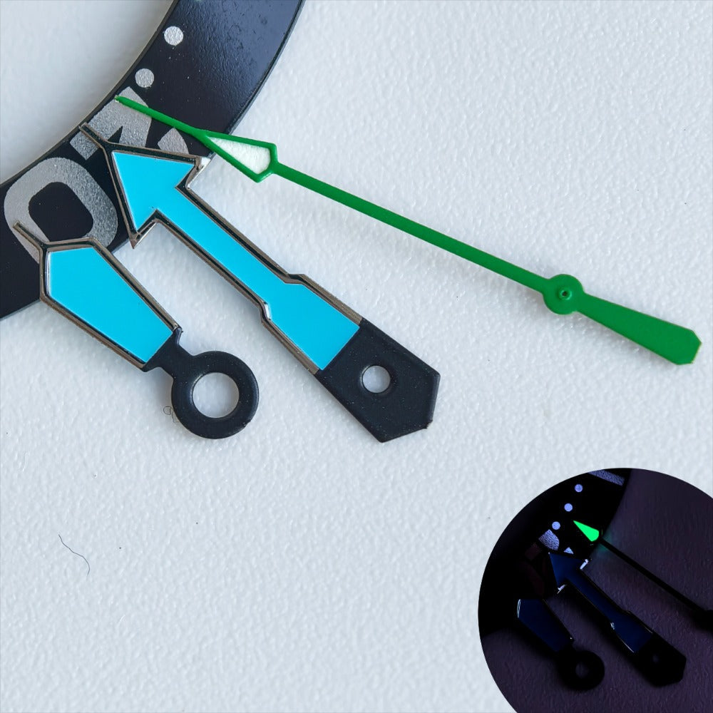 Dark Silver Trim Blue Painted Green Second Green Lume Watch Hands for NH35/36