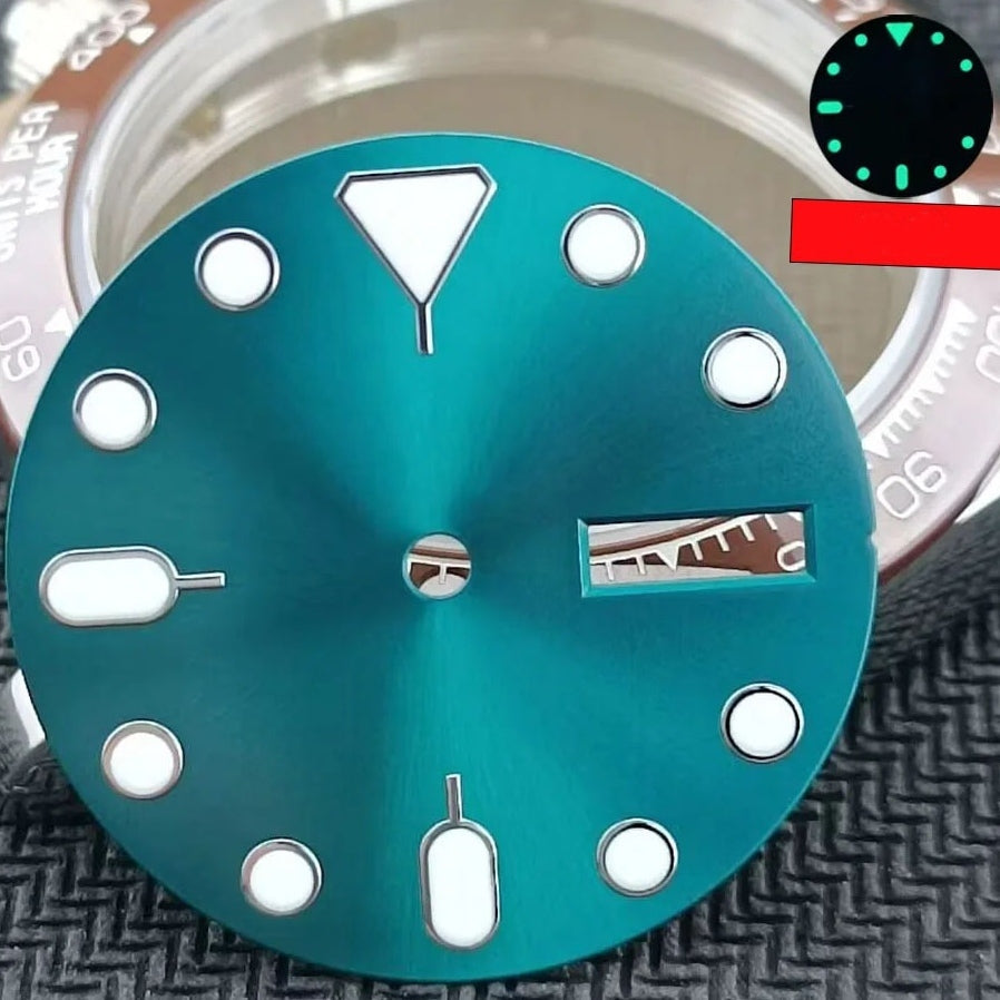 28.5mm Green Lume Metal White Painted Silver Trim Nail Dial for SKX007 NH36