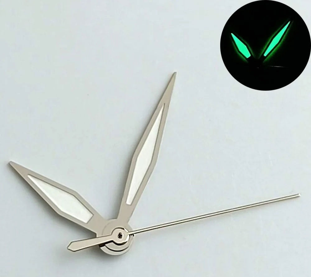 Arrow Shape Green Lume Silver Trim Watch Hands for NH35 NH36 7S26 NH70