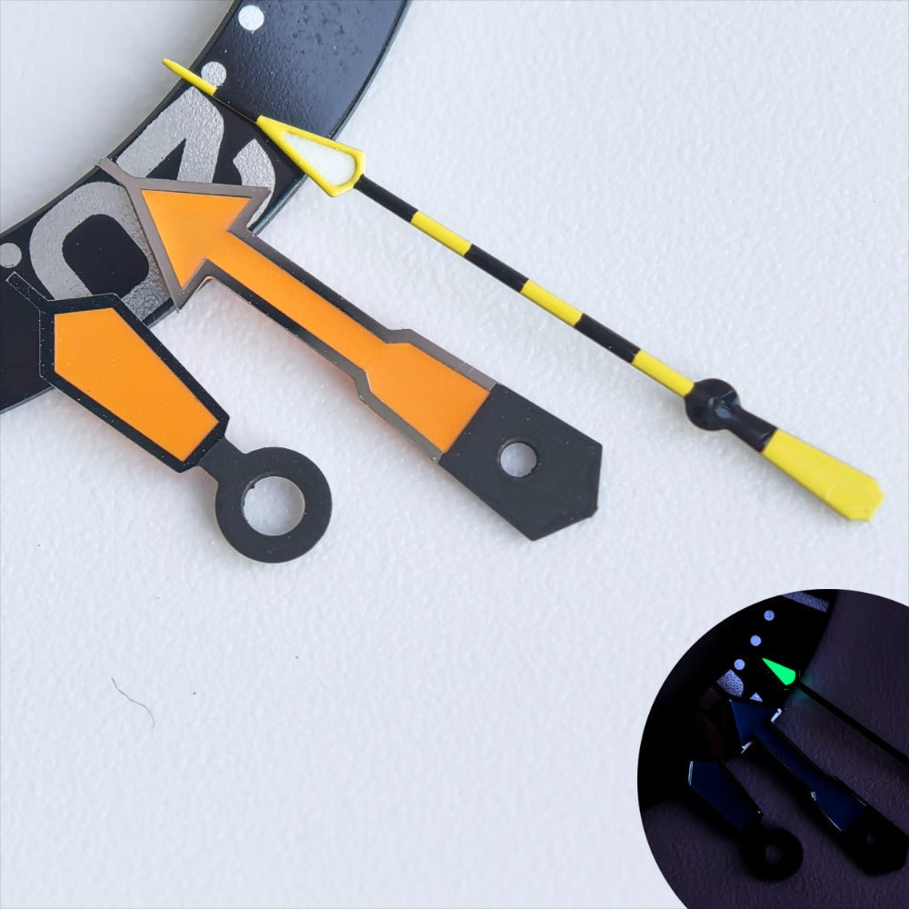 Dark Grey Trim Orange Painted Yellow Second Green Lume Watch Hands for NH35/36