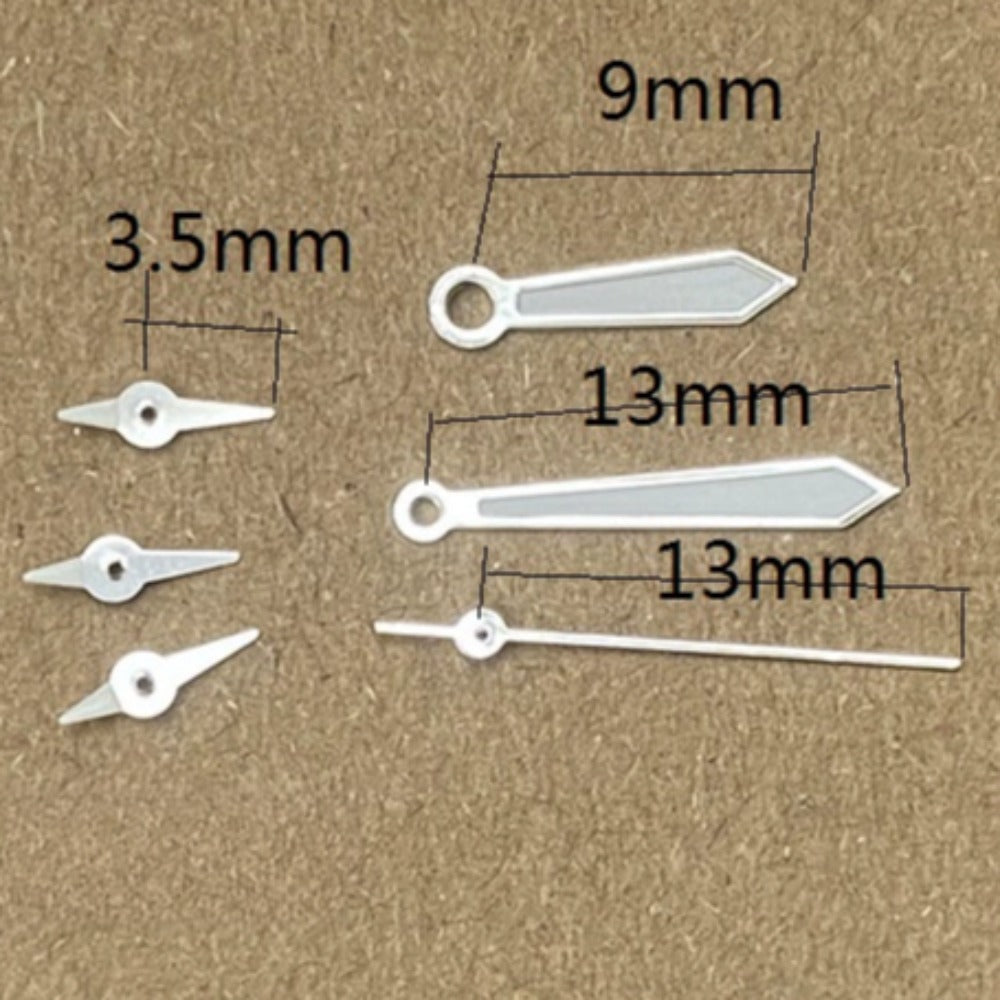 13mm Silver Trim Green Lume Arrow Shape Watch Hands for Miyota JS15 Quartz