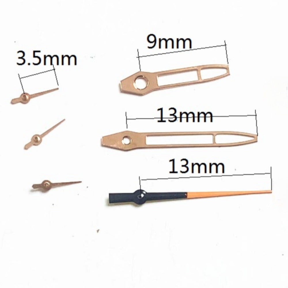 13mm Black+Orange Second Rose Golden Trim Hollow Watch Hands for Miyota JS15