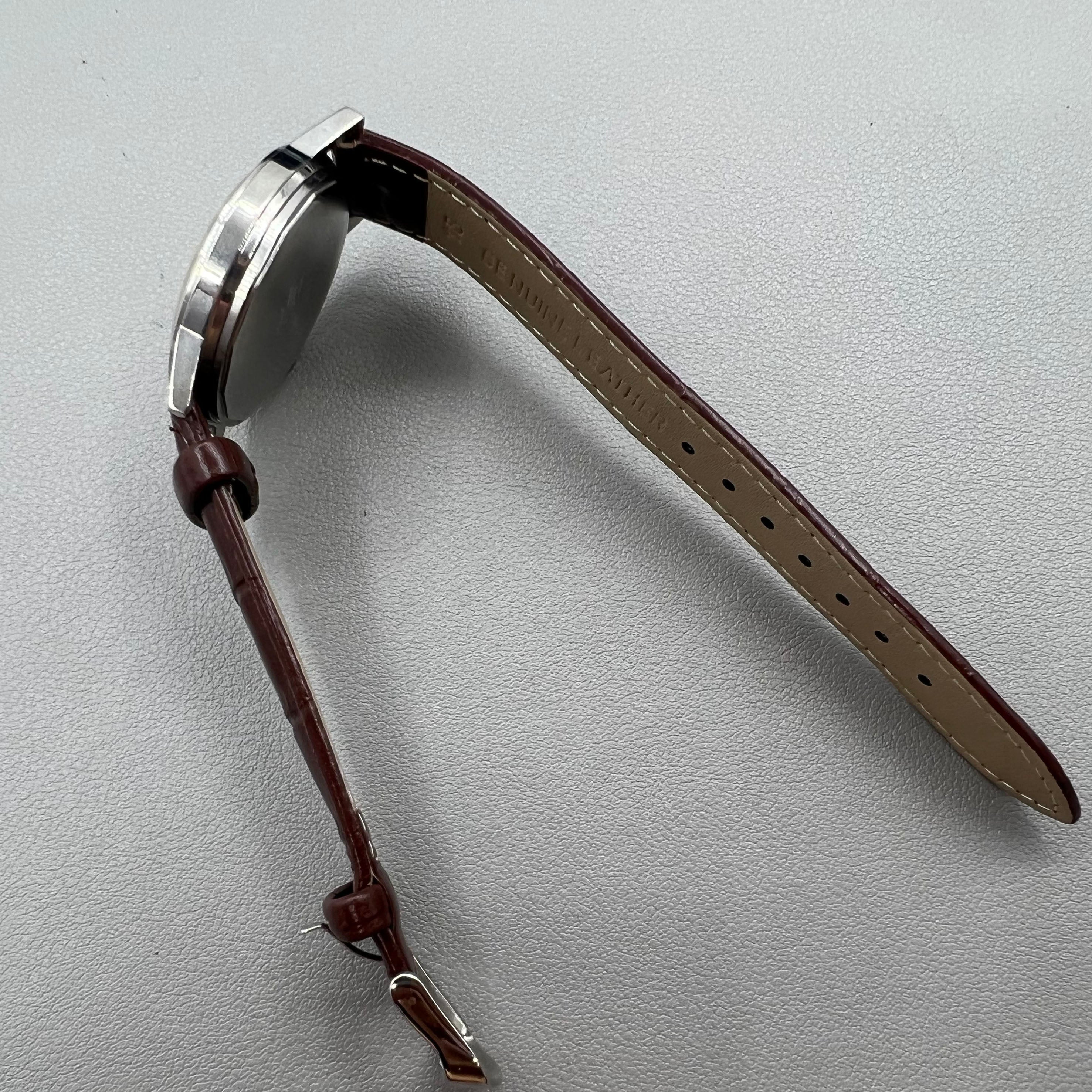 36mm Shanghai 8120 Manual Mechanical Brown Strap Watch 17 Jews White Dial