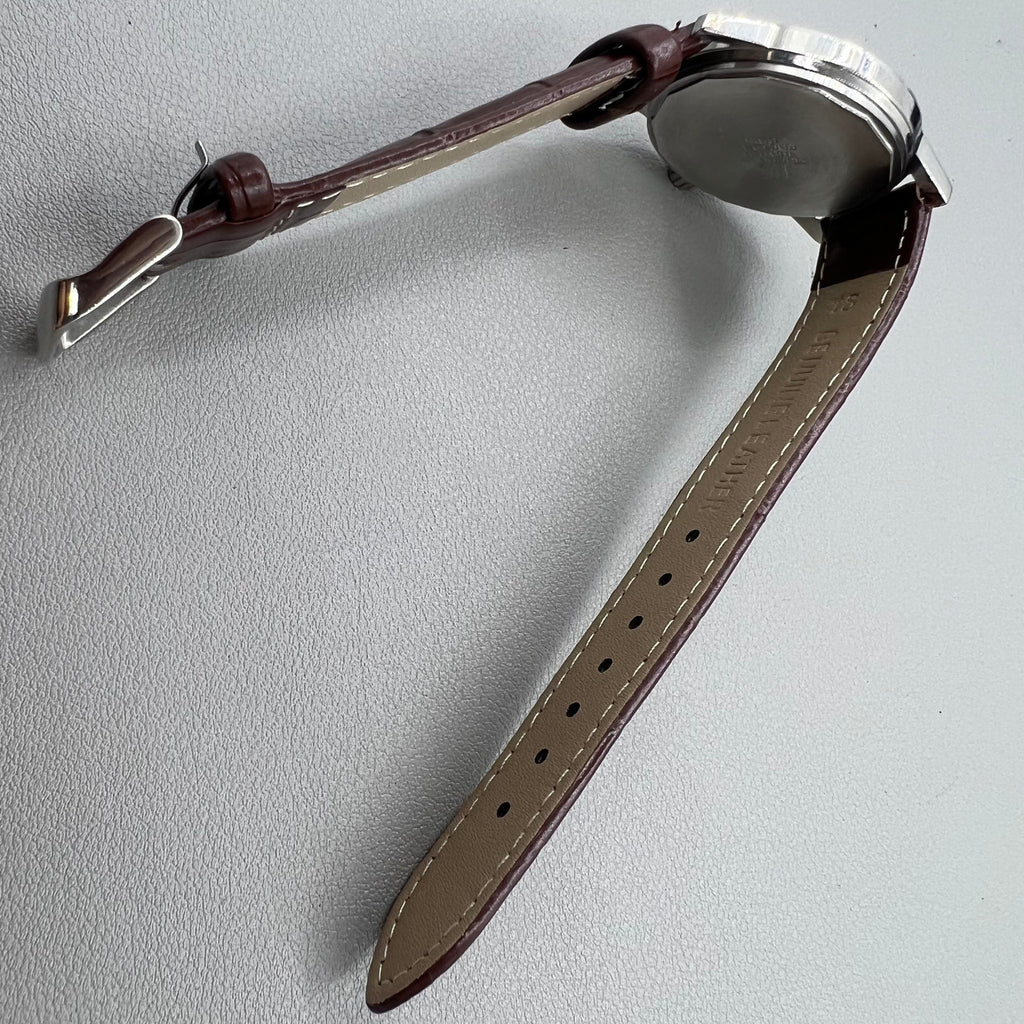 36mm Shanghai 8120 Manual Mechanical Brown Strap Watch 17 Jews White Dial