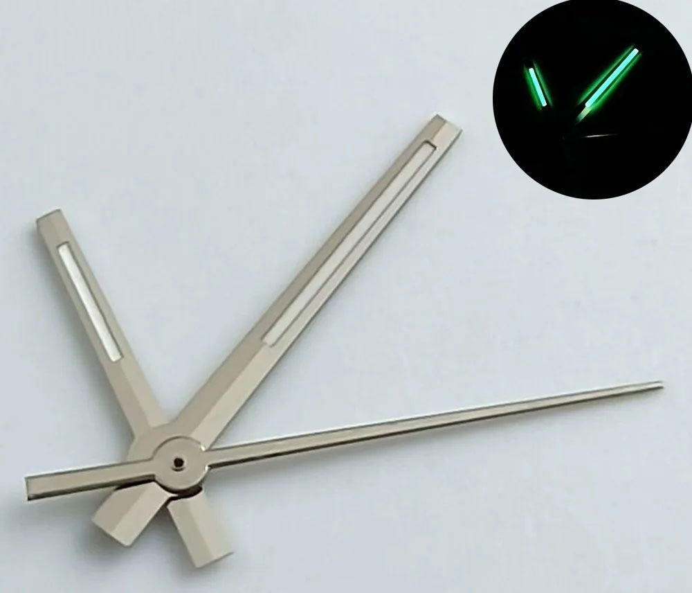 Green Lume Matted Silver Trim Watch Hands for NH35 NH36 7S26 NH70 NH72