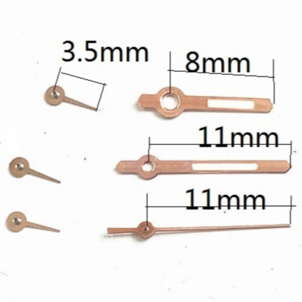 8x11x11mm Rose Golden Trim Green Lume Watch Hands for Miyota JS15 Quartz