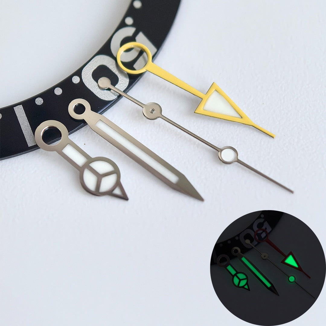 8x12x12.5x13mm Green Lume Silver Trim Yellow GMT Hand Watch Hands for NH34