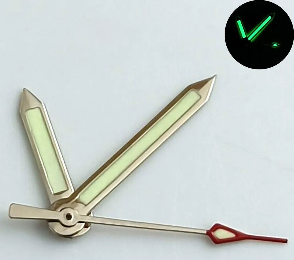 Green Lume Silver Trim Arrow Shape Watch Hands for NH35 NH36 7S26 NH70
