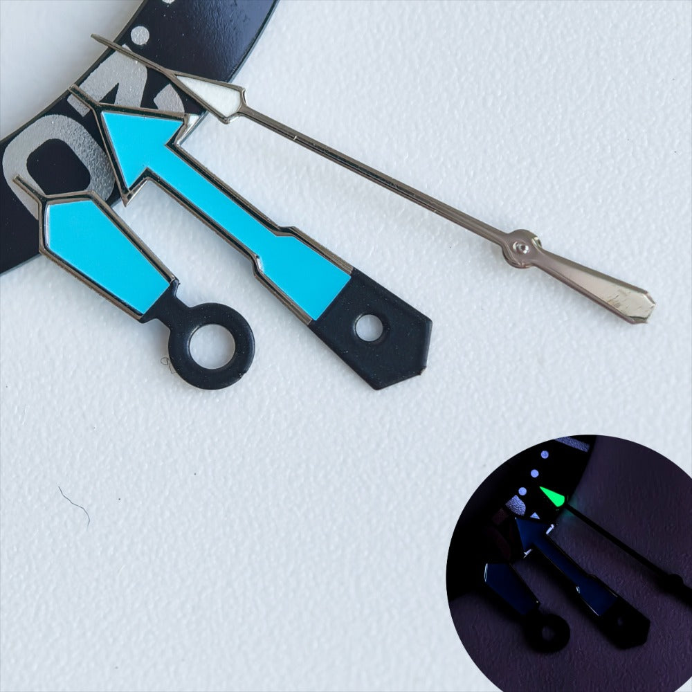 Dark Silver Trim Blue Painted Grey Second Green Lume Watch Hands for NH35/36