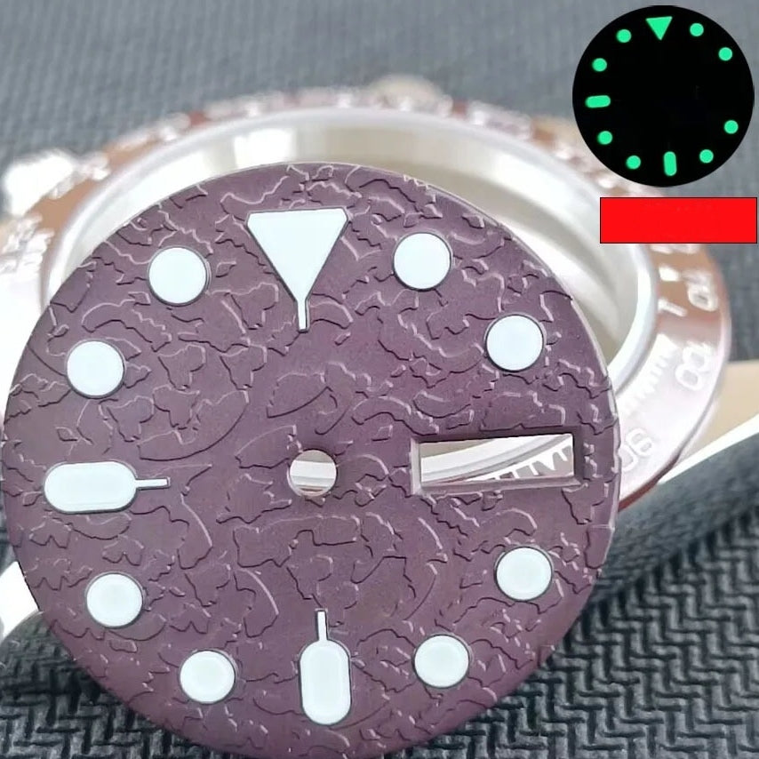 28.5mm Green Lume Bumpy Metal White Painted Nail Purple Dial for SKX007 NH36