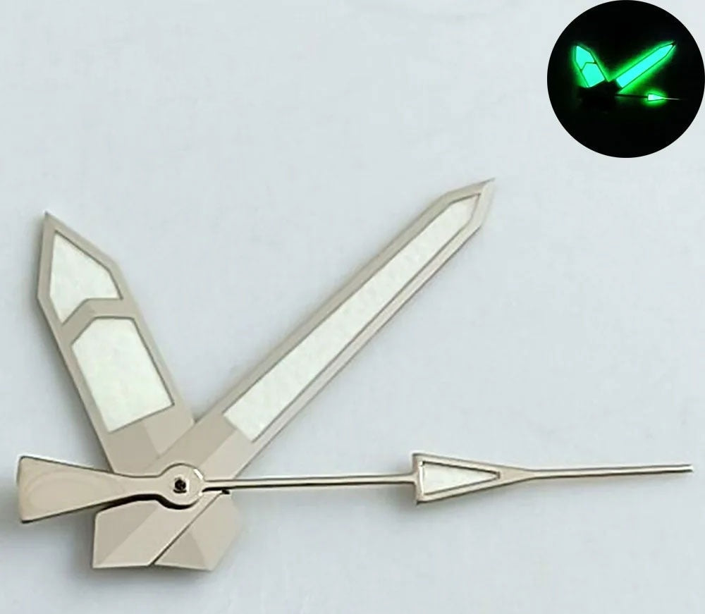 Silver Trim Green Lume Watch Hands for NH35 NH36 7S26 4R35 4R36 NH70 NH72