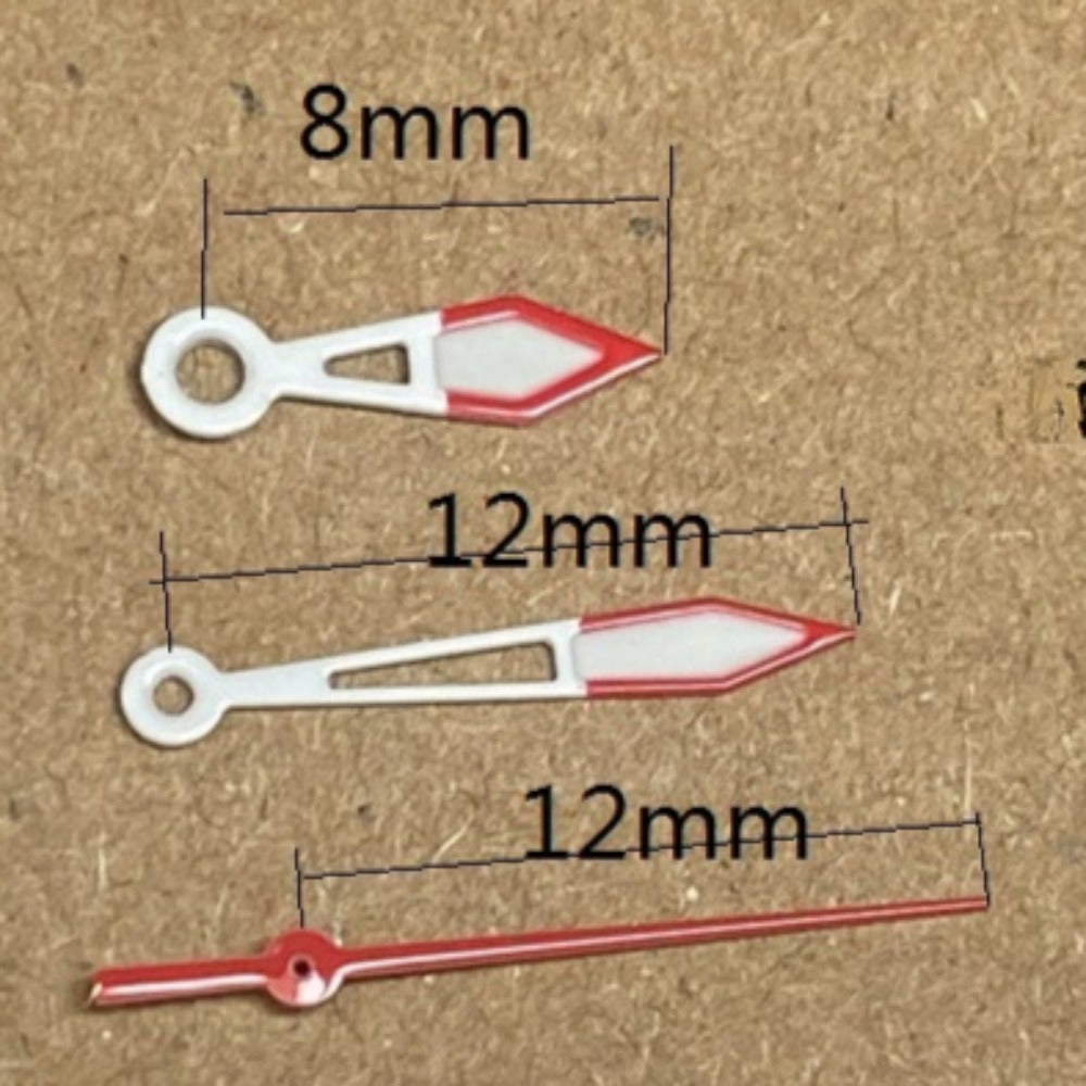 8X12X12mm White+Red Trim Green Lume Watch Hands for Ronda 515 Quartz Movement